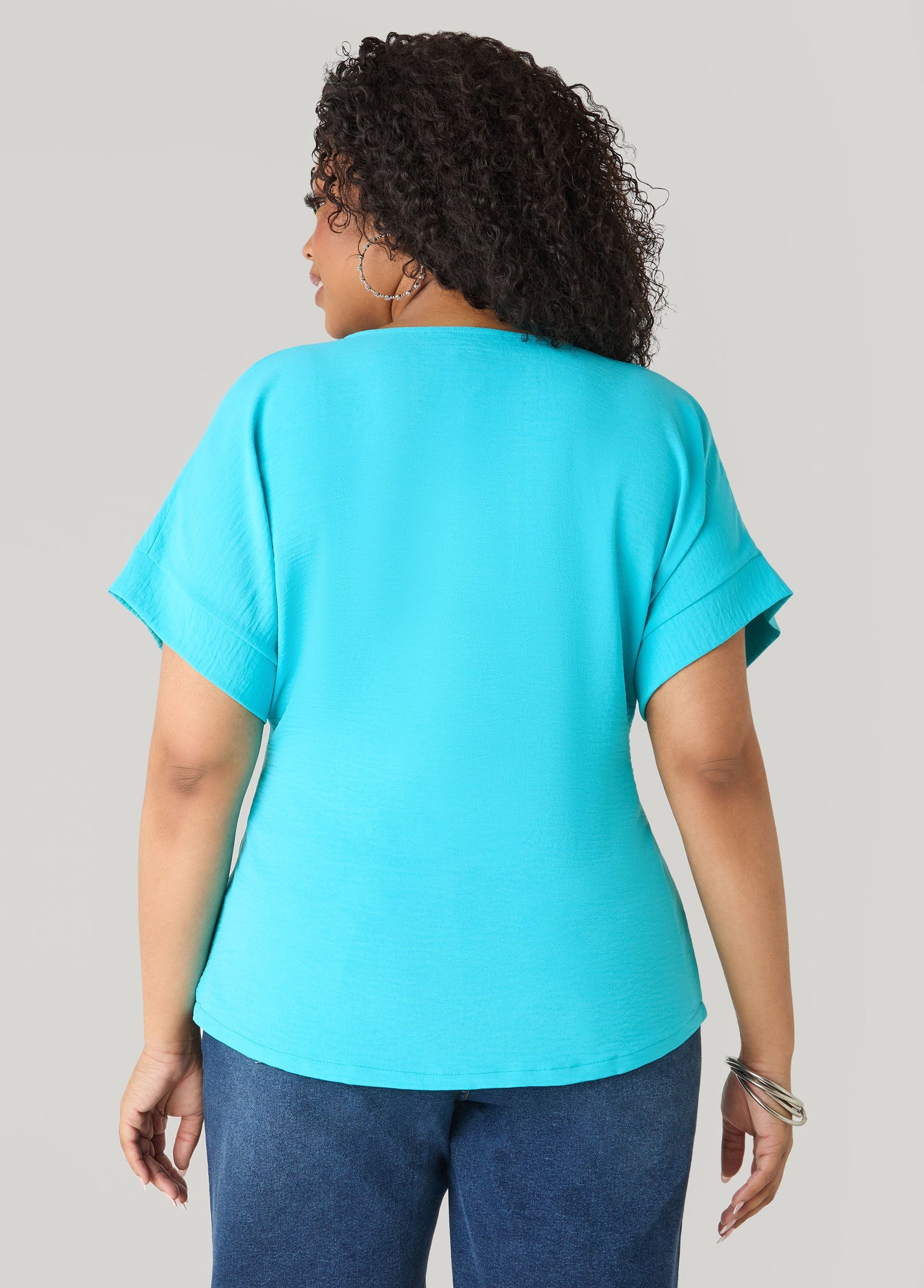 Ashley Stewart Tie Front V Neck Top Royal Blue