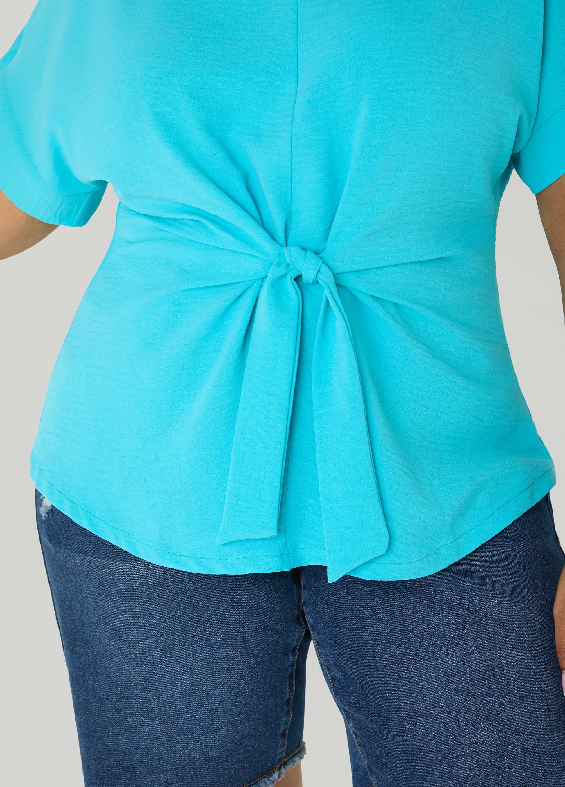 Ashley Stewart Tie Front V Neck Top Royal Blue