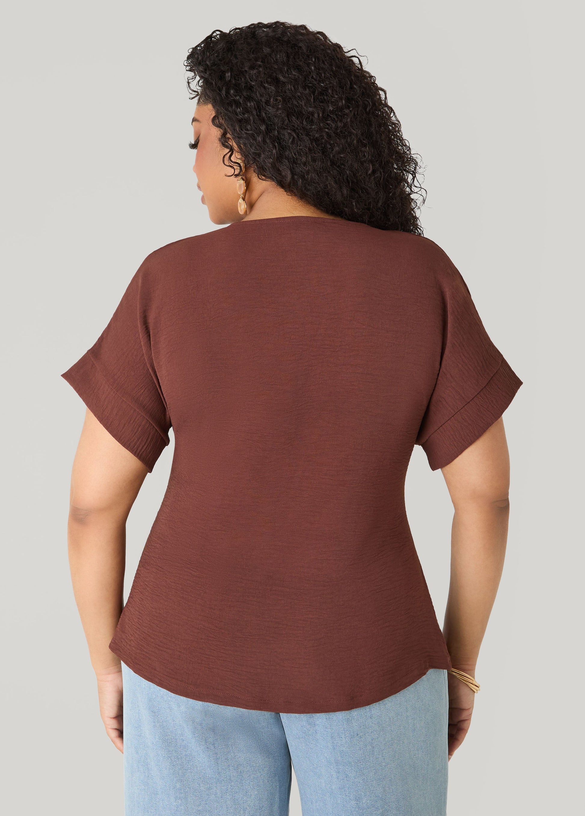 Ashley Stewart Tie Front V Neck Top Royal Blue