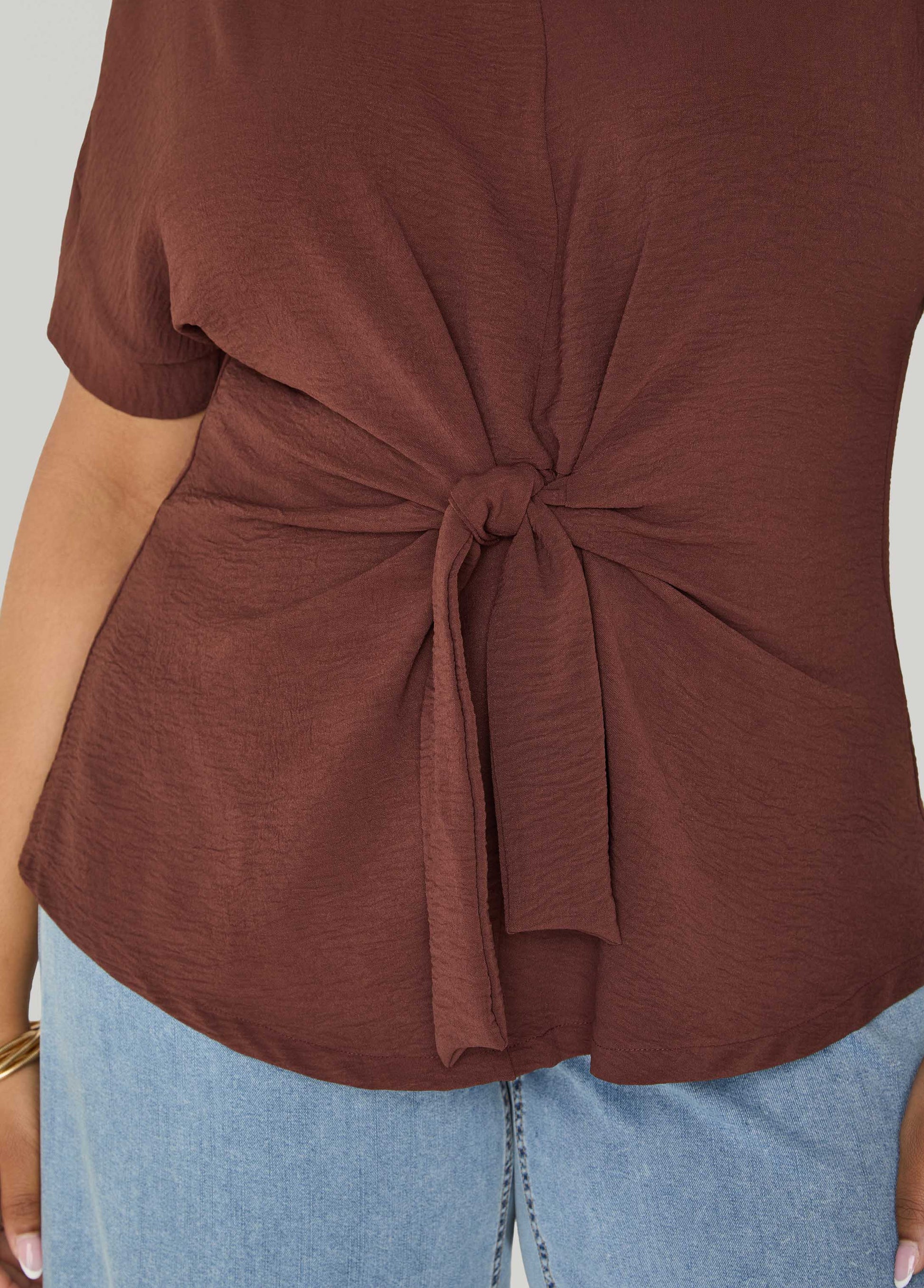 Ashley Stewart Tie Front V Neck Top Royal Blue