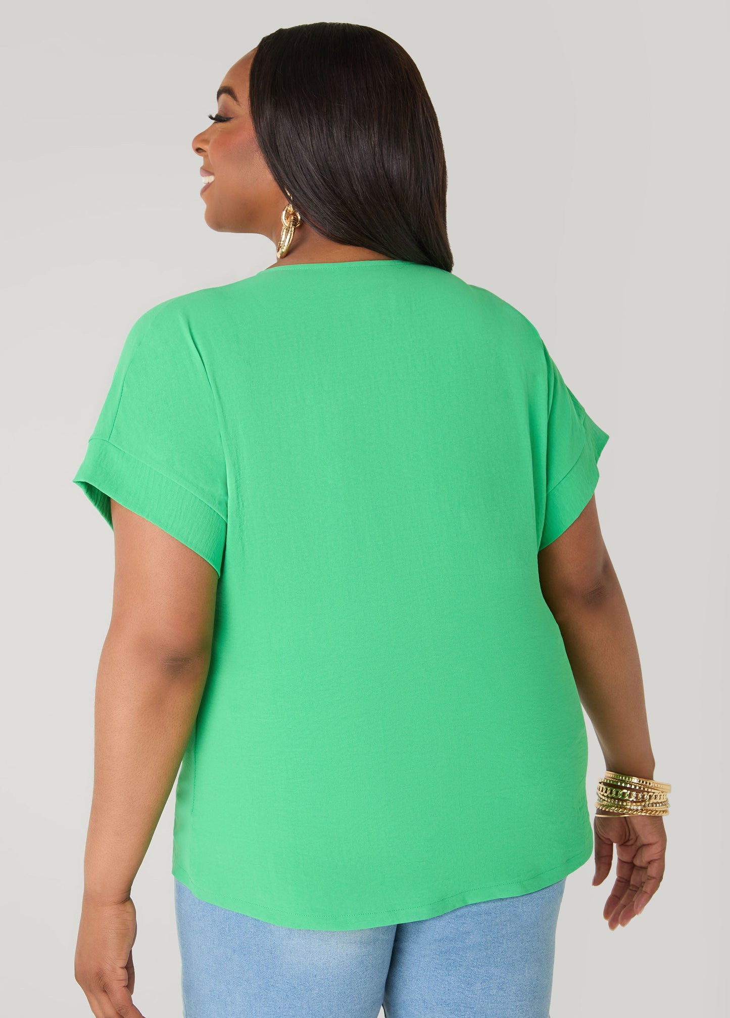 Ashley Stewart Tie Front V Neck Top Royal Blue
