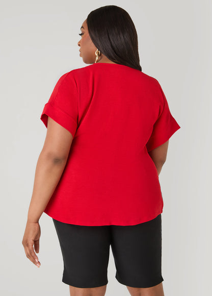 Ashley Stewart Tie Front V Neck Top Royal Blue