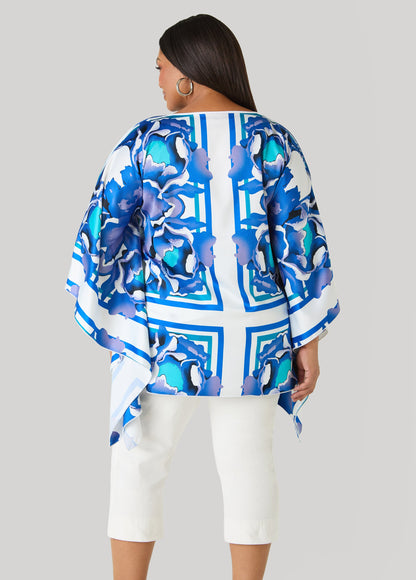 Ashley Stewart Floral Satin Tunic Victoria Blue