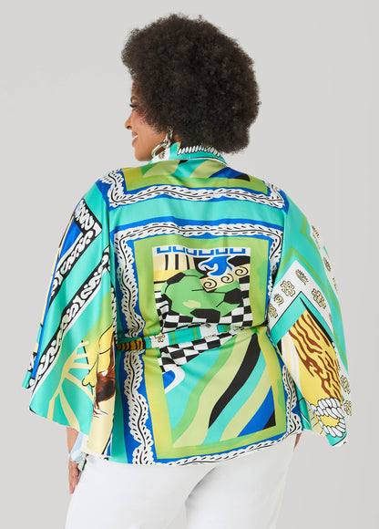 Ashley Stewart Belted Printed Satin Kimono Multi