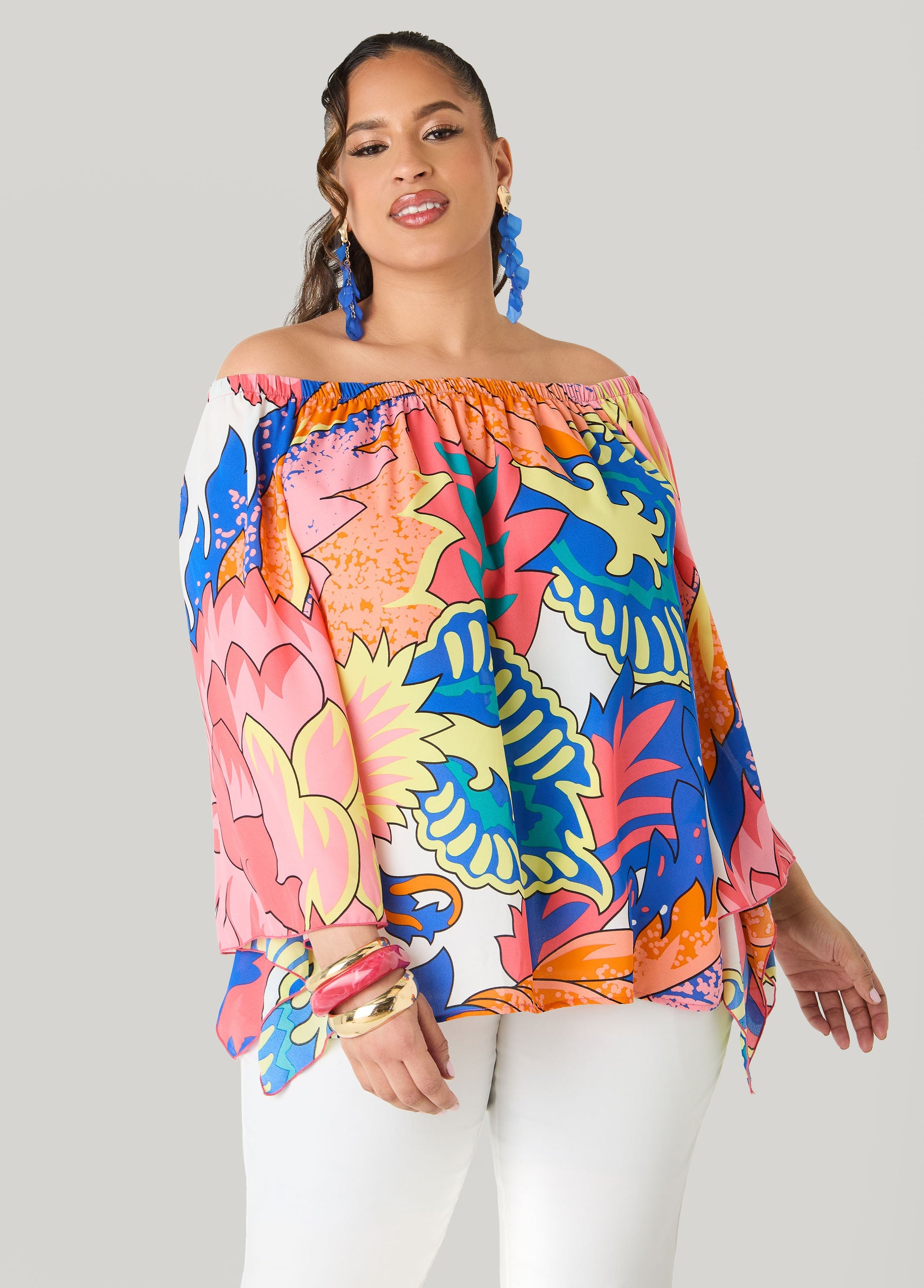 Ashley Stewart Off The Shoulder Floral Blouse Multi