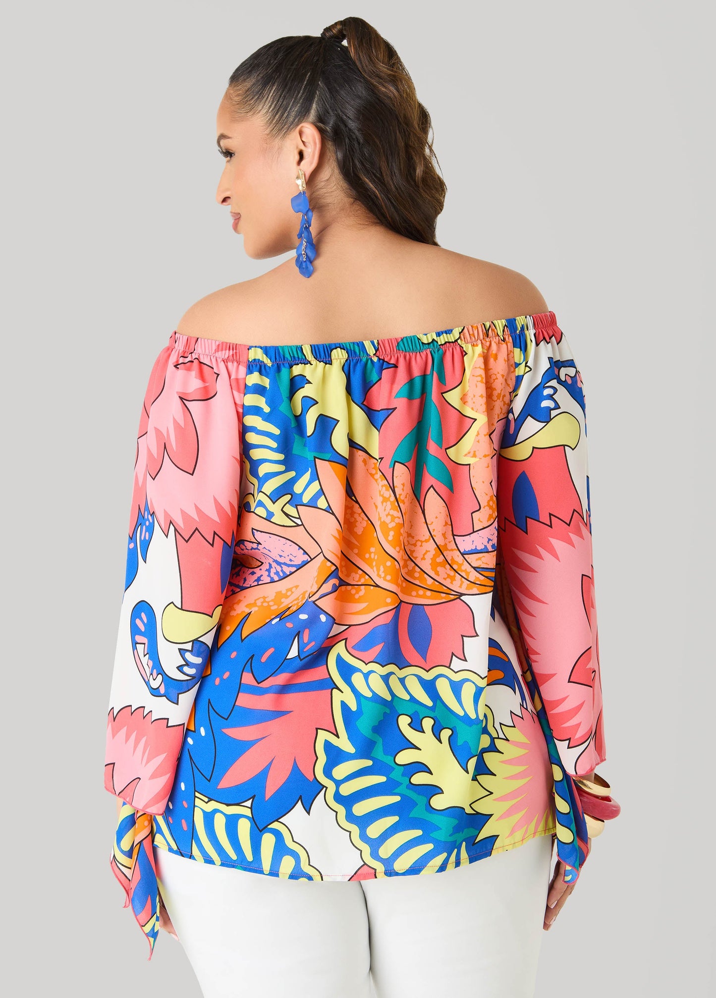 Ashley Stewart Off The Shoulder Floral Blouse Multi