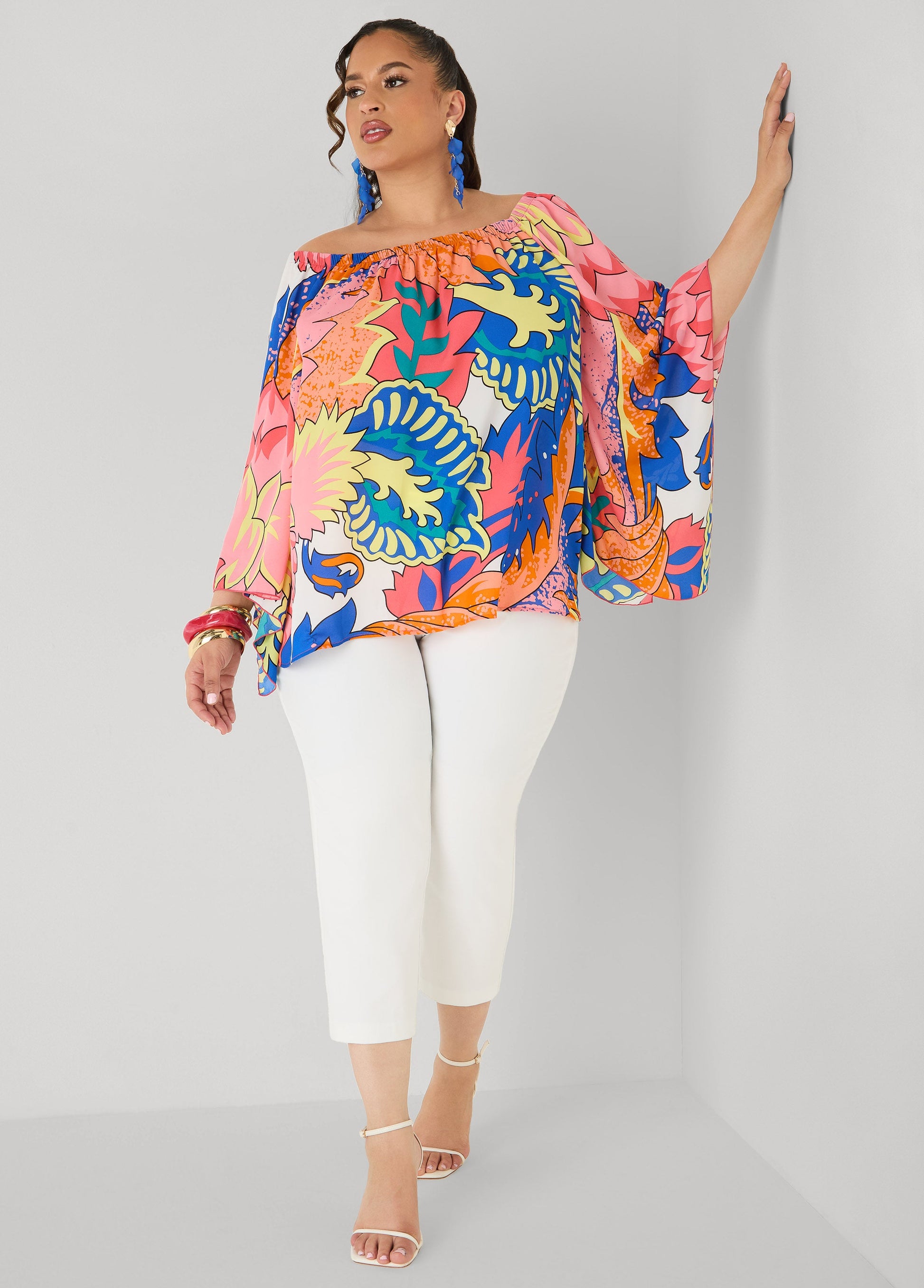 Ashley Stewart Off The Shoulder Floral Blouse Multi