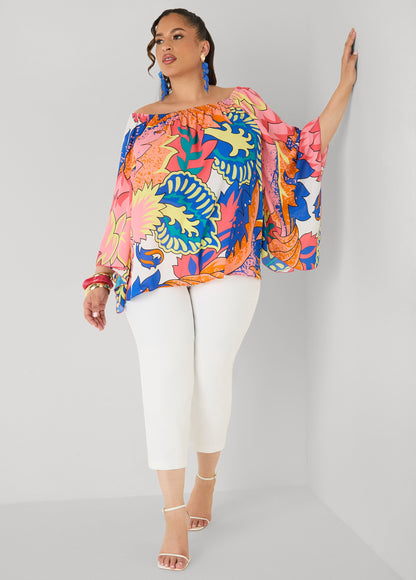 Ashley Stewart Off The Shoulder Floral Blouse Multi