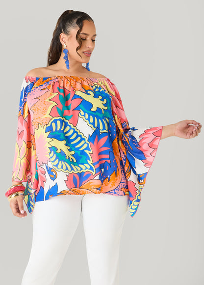 Ashley Stewart Off The Shoulder Floral Blouse Multi