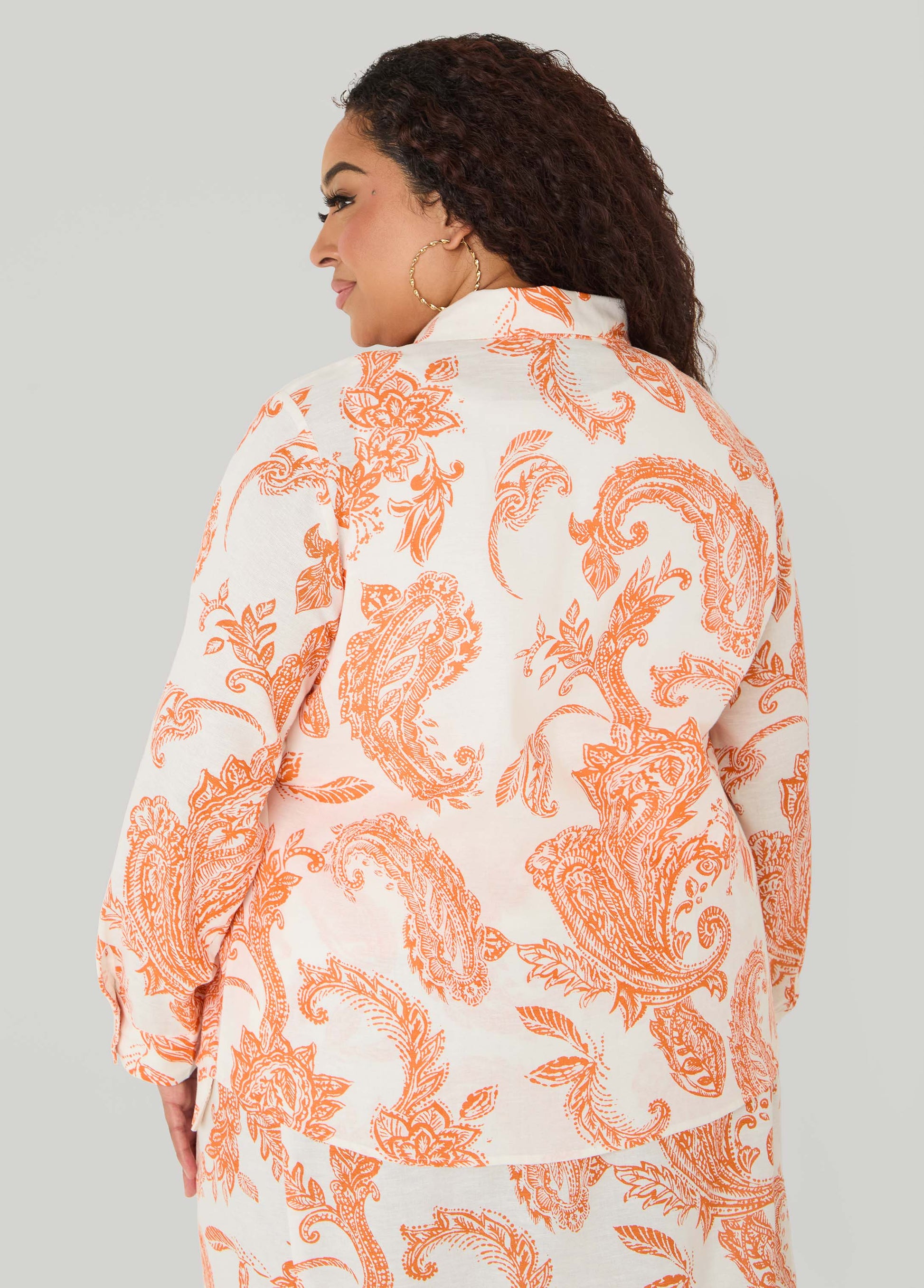 Ashley Stewart Paisley Print Shirt Persimmon Orange