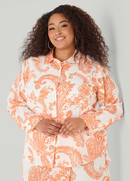 Ashley Stewart Paisley Print Shirt Persimmon Orange