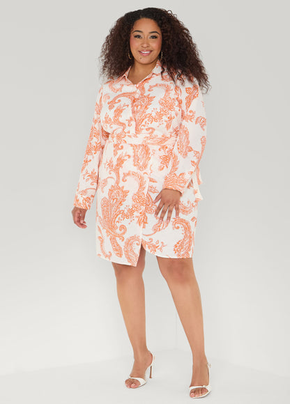 Ashley Stewart Paisley Print Shirt Persimmon Orange