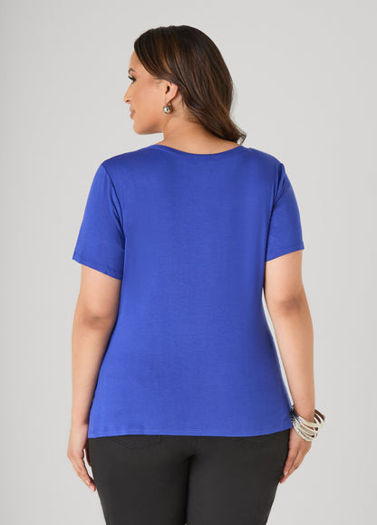 Ashley Stewart Taurus Crystal Tee Royal Blue