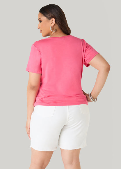 Ashley Stewart Highly Favored Crystal Tee Coral