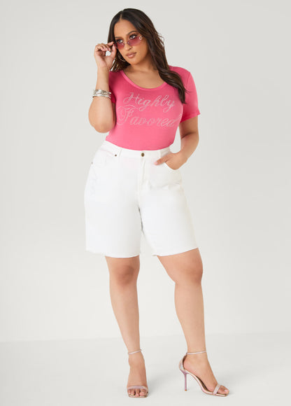 Ashley Stewart Highly Favored Crystal Tee Coral