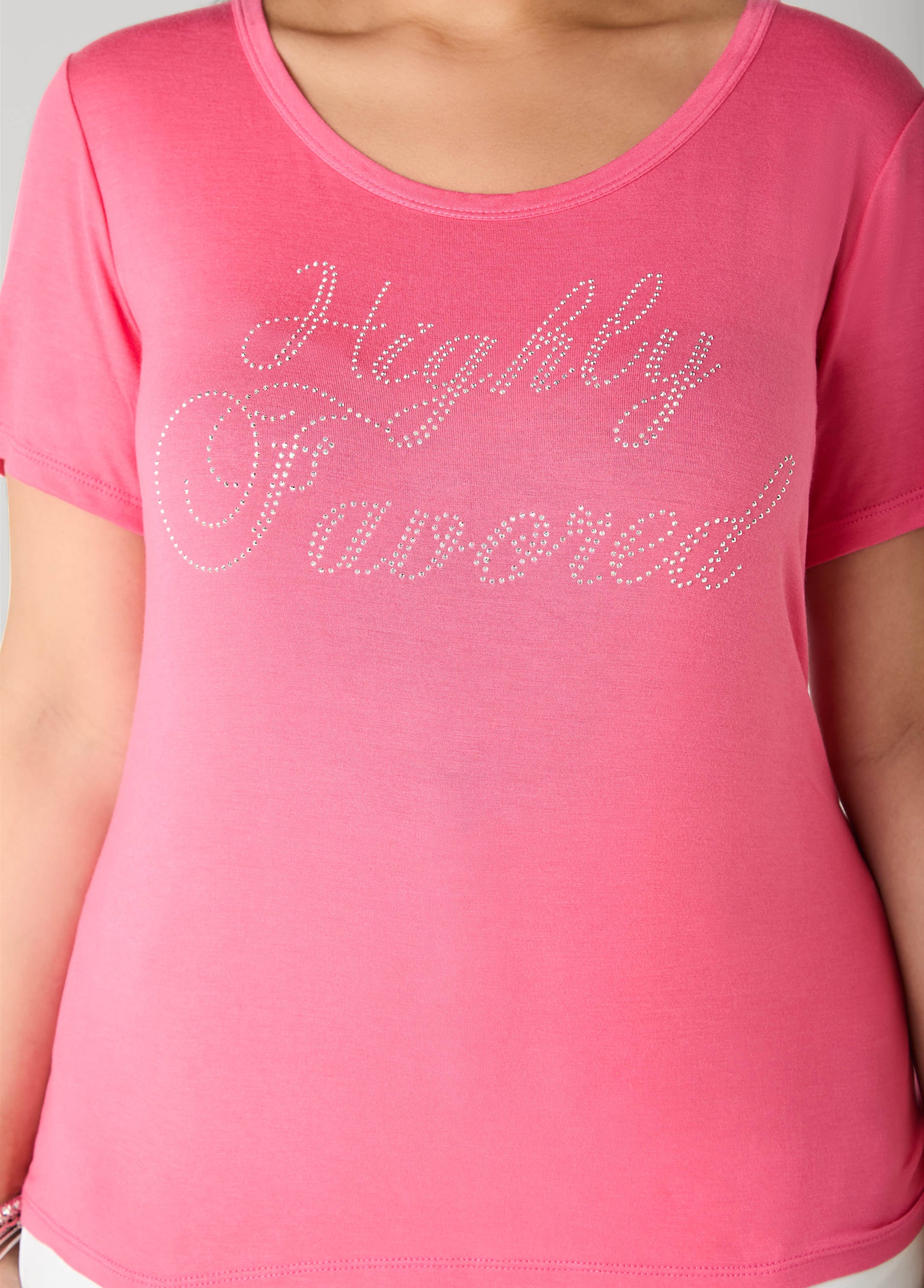 Ashley Stewart Highly Favored Crystal Tee Coral