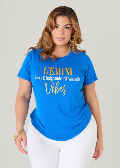 Ashley Stewart Gemini Vibes Metallic Graphic Tee Victoria Blue