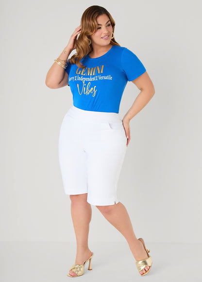 Ashley Stewart Gemini Vibes Metallic Graphic Tee Victoria Blue