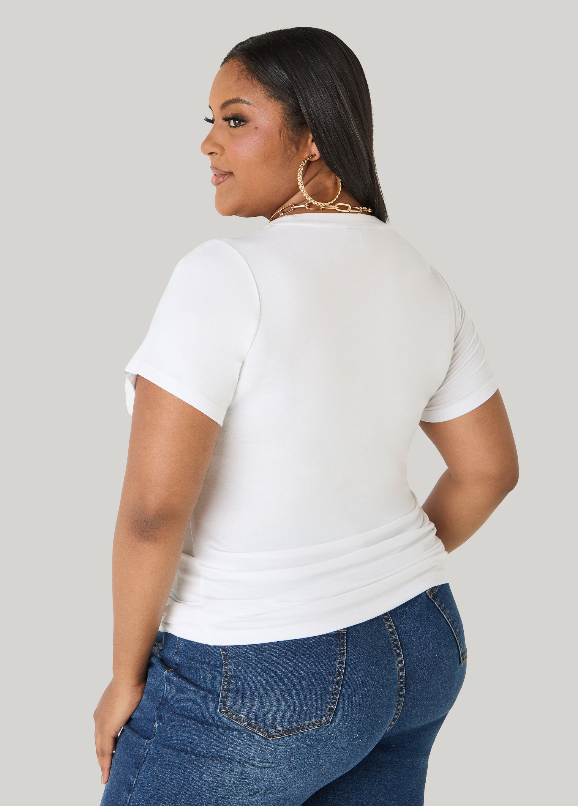 Ashley Stewart Iconic Glittered Graphic Tee White