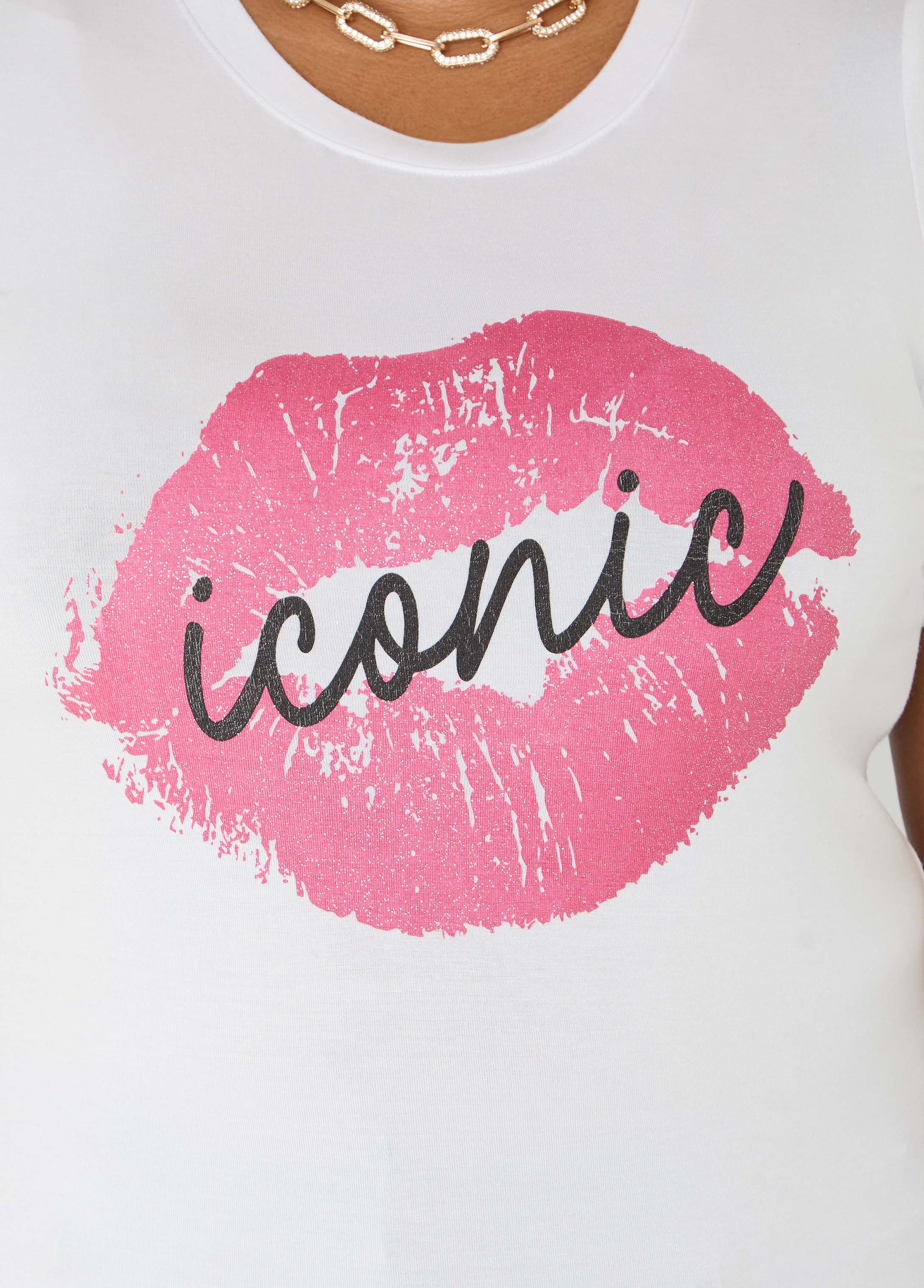 Ashley Stewart Iconic Glittered Graphic Tee White
