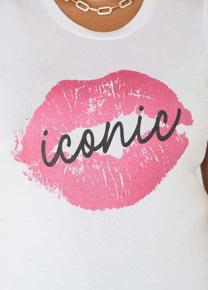 Ashley Stewart Iconic Glittered Graphic Tee White