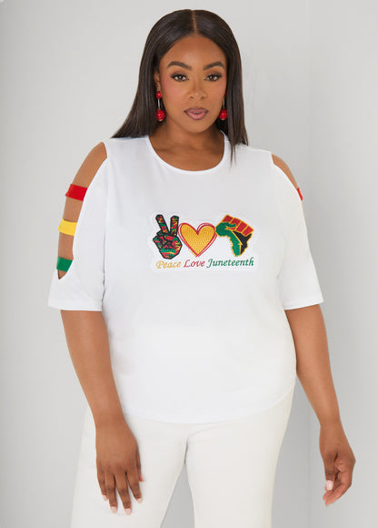 Ashley Stewart Juneteenth Crystal Cutout Tee White
