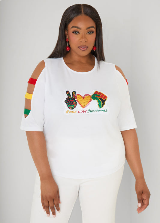 Ashley Stewart Juneteenth Crystal Cutout Tee White