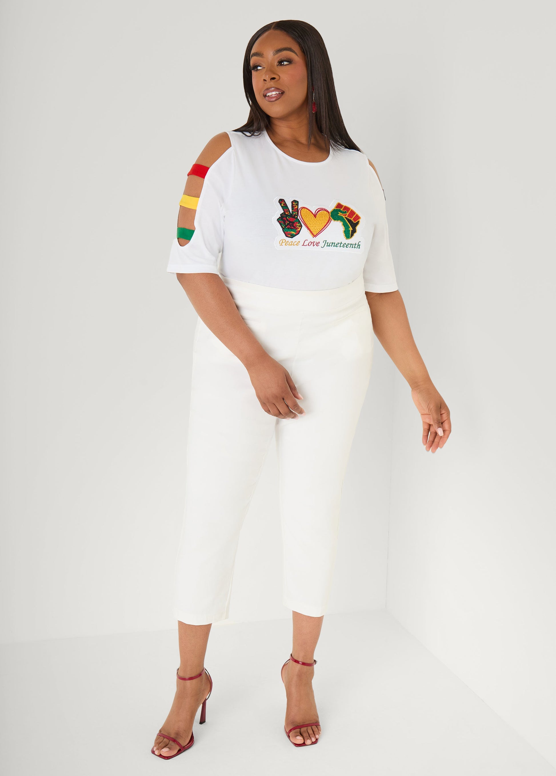 Ashley Stewart Juneteenth Crystal Cutout Tee White