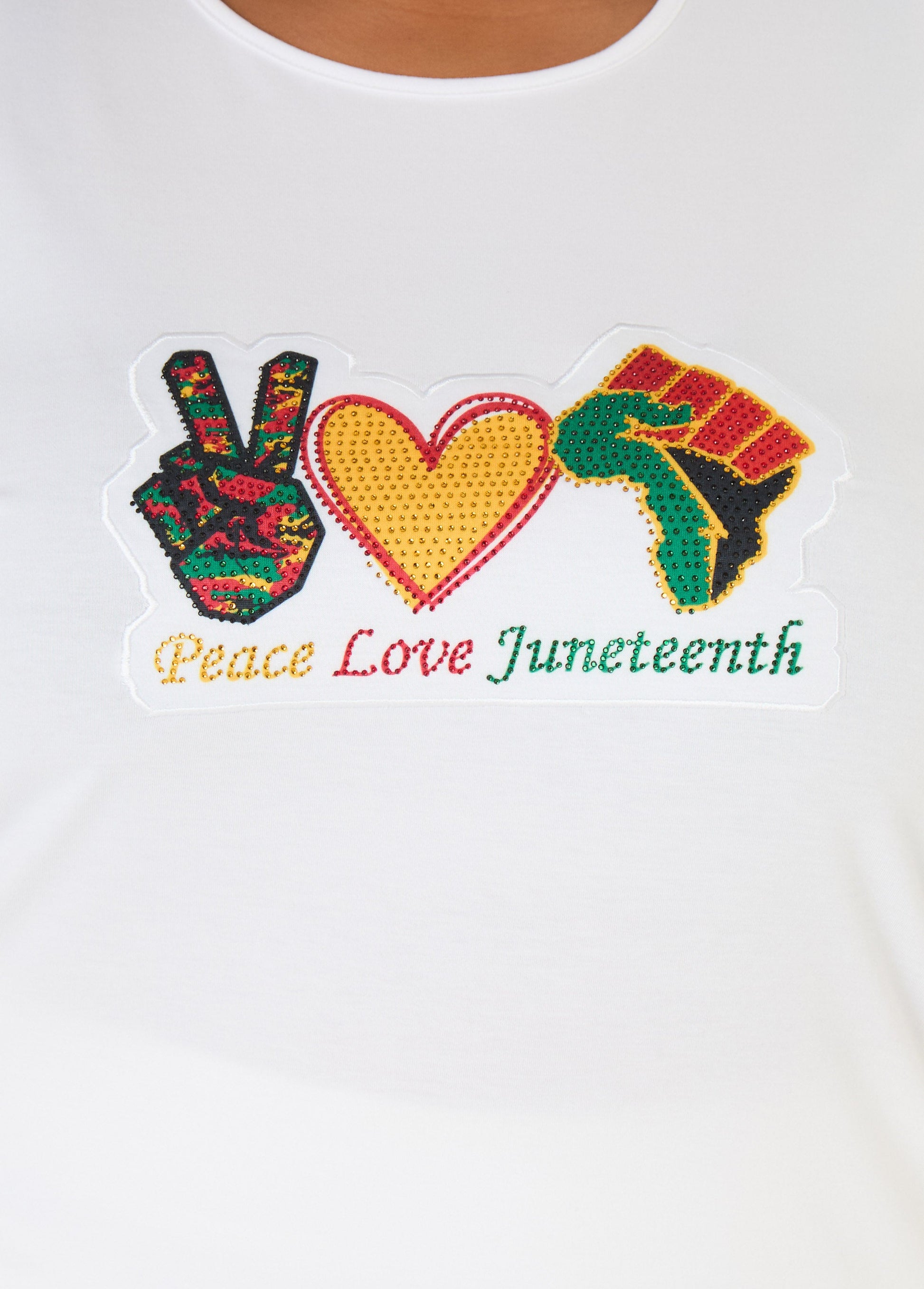Ashley Stewart Juneteenth Crystal Cutout Tee White