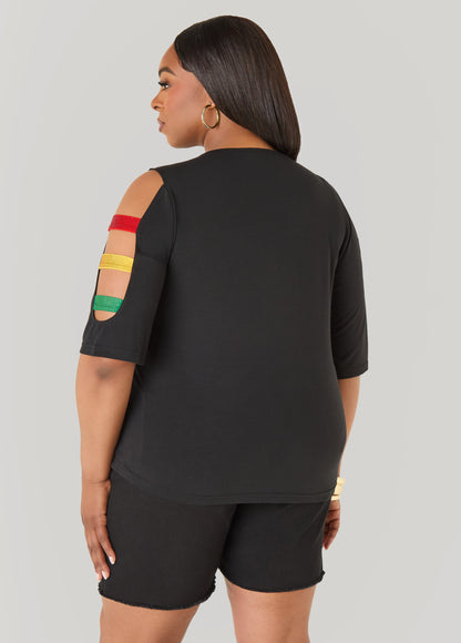 Ashley Stewart Its In My DNA Cutout Graphic Tee Black