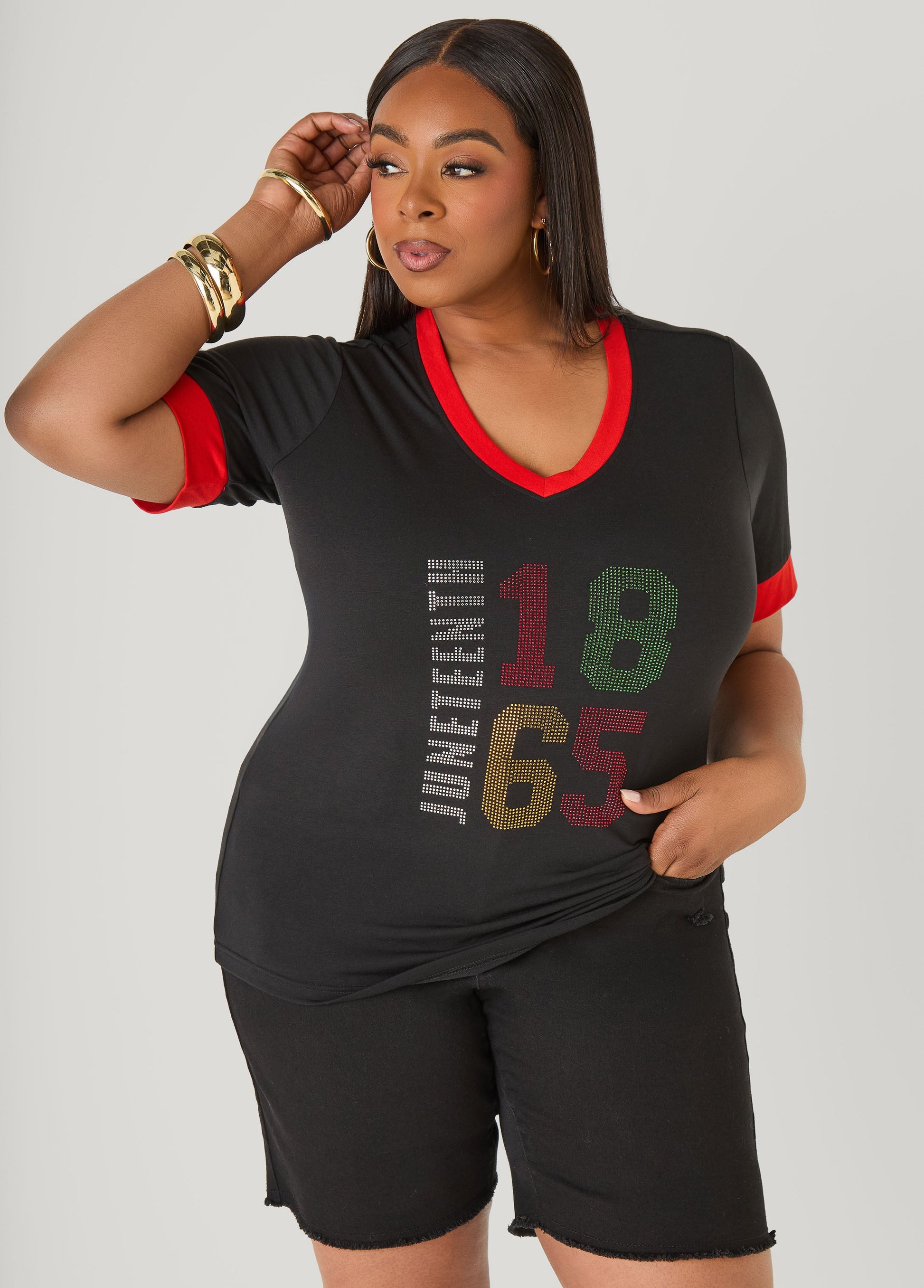 Ashley Stewart Juneteenth 1865 Crystal Tee Black