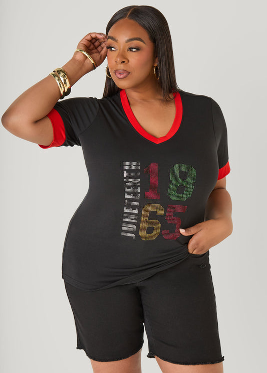 Ashley Stewart Juneteenth 1865 Crystal Tee Black