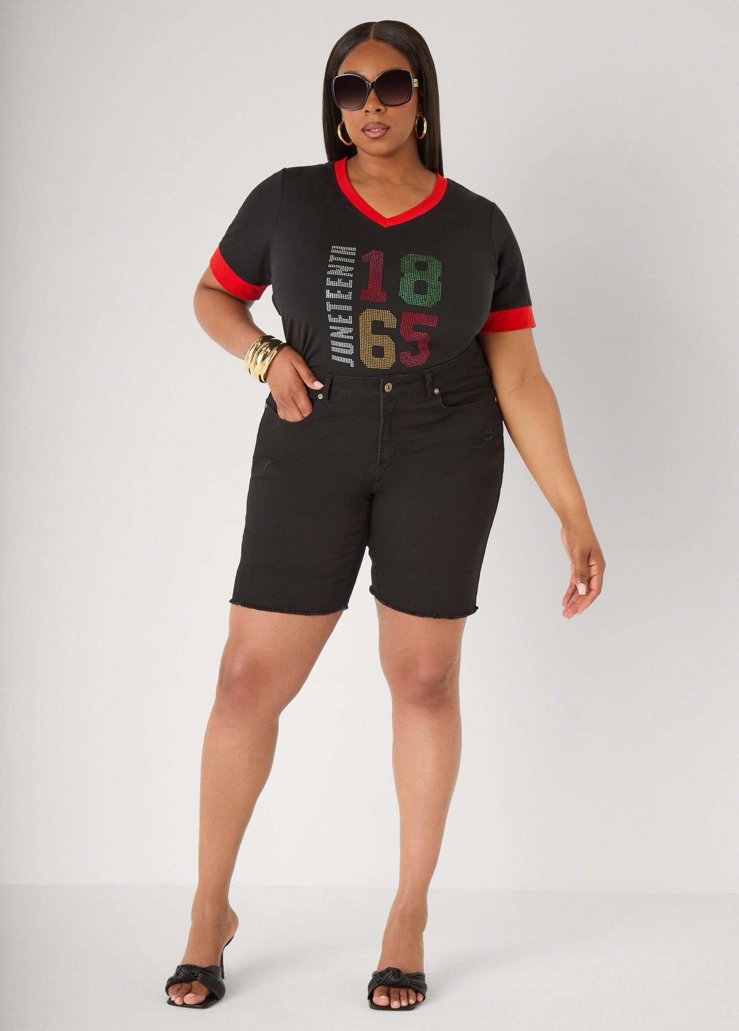 Ashley Stewart Juneteenth 1865 Crystal Tee Black