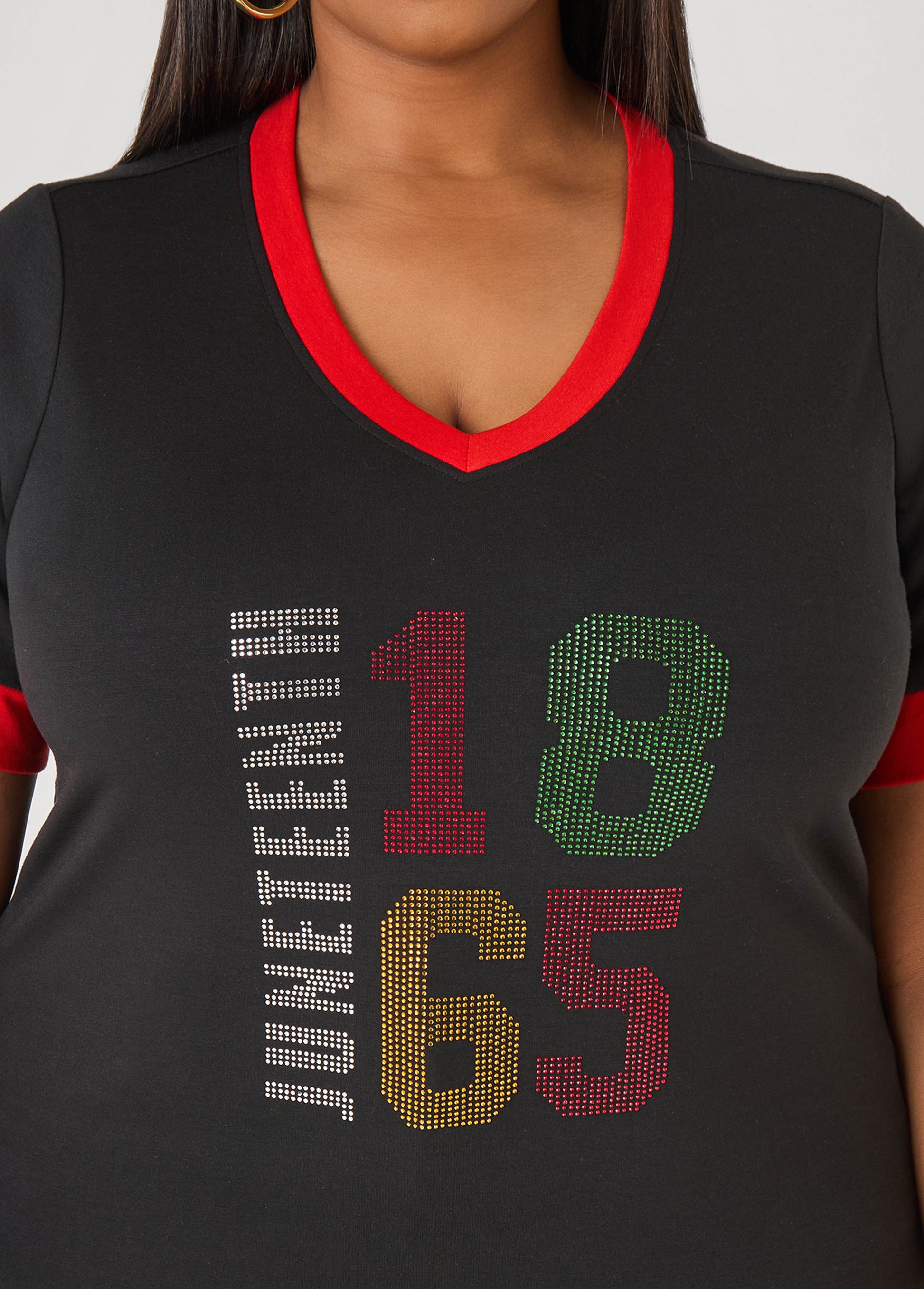Ashley Stewart Juneteenth 1865 Crystal Tee Black