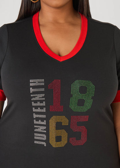 Ashley Stewart Juneteenth 1865 Crystal Tee Black
