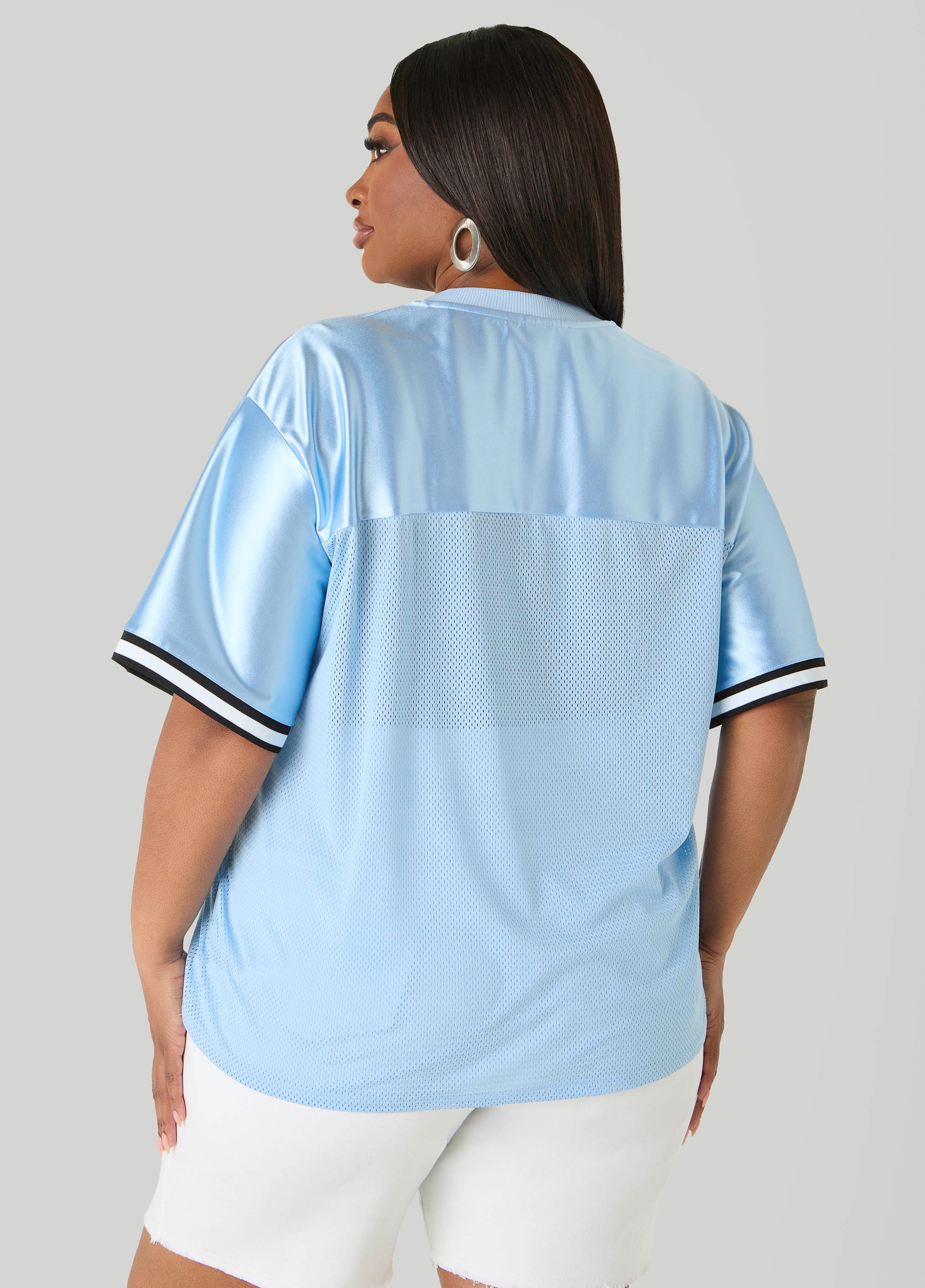 Ashley Stewart Sequin 23 Mesh Paneled Jersey POWDER BLUE