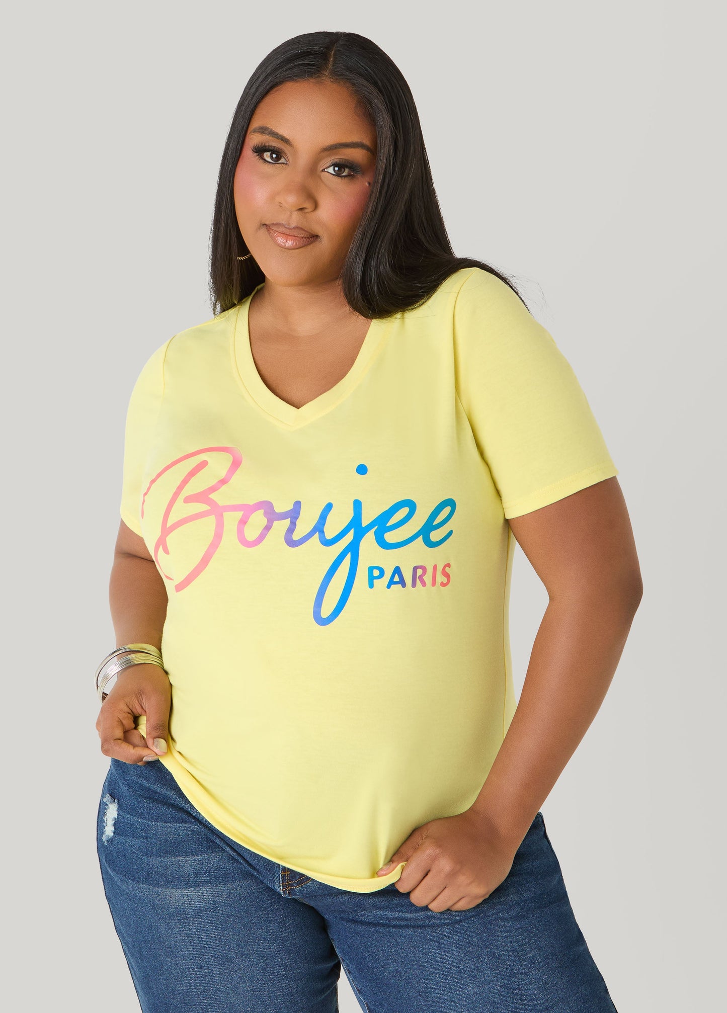 Ashley Stewart Boujee Paris Graphic Tee Canary Yellow