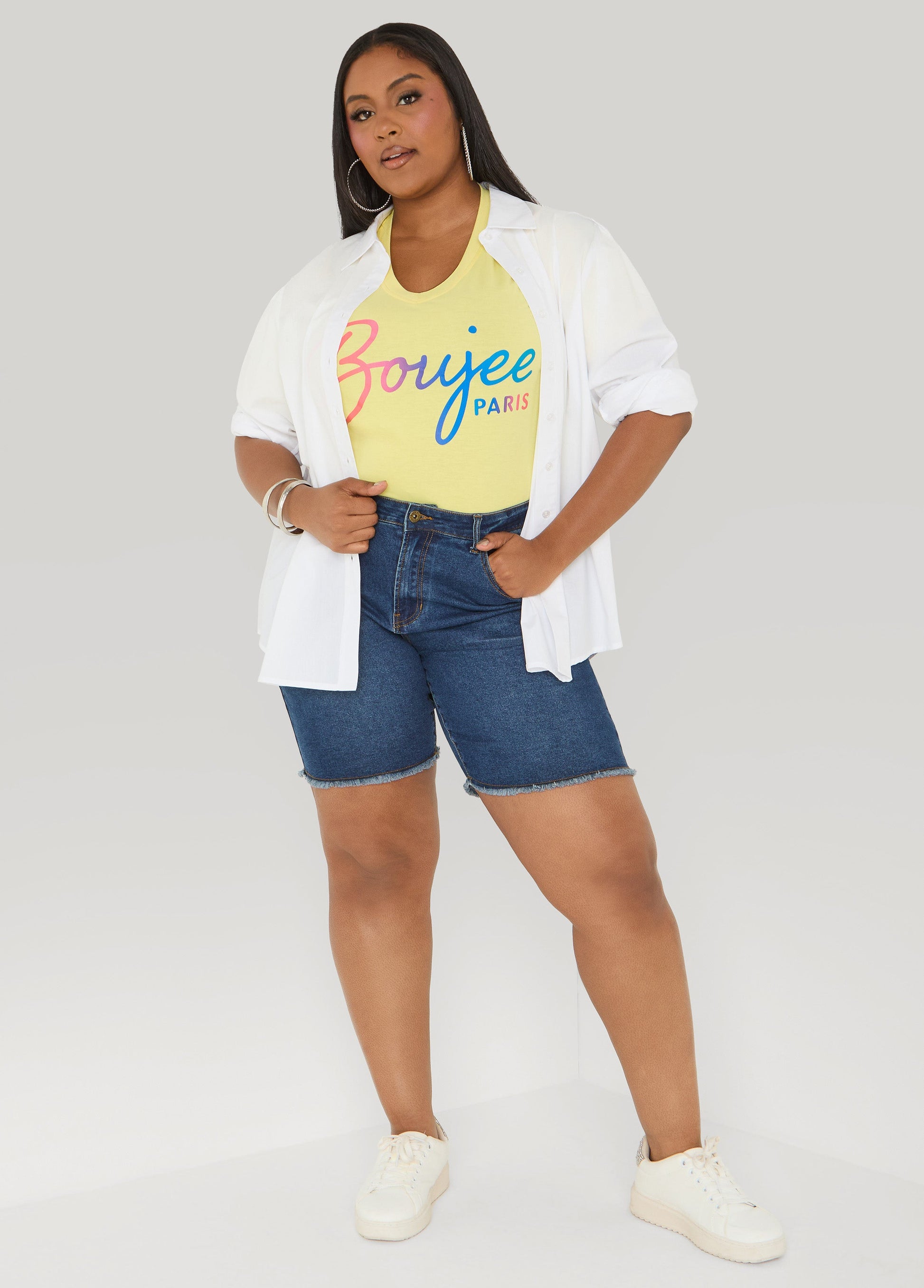 Ashley Stewart Boujee Paris Graphic Tee Canary Yellow
