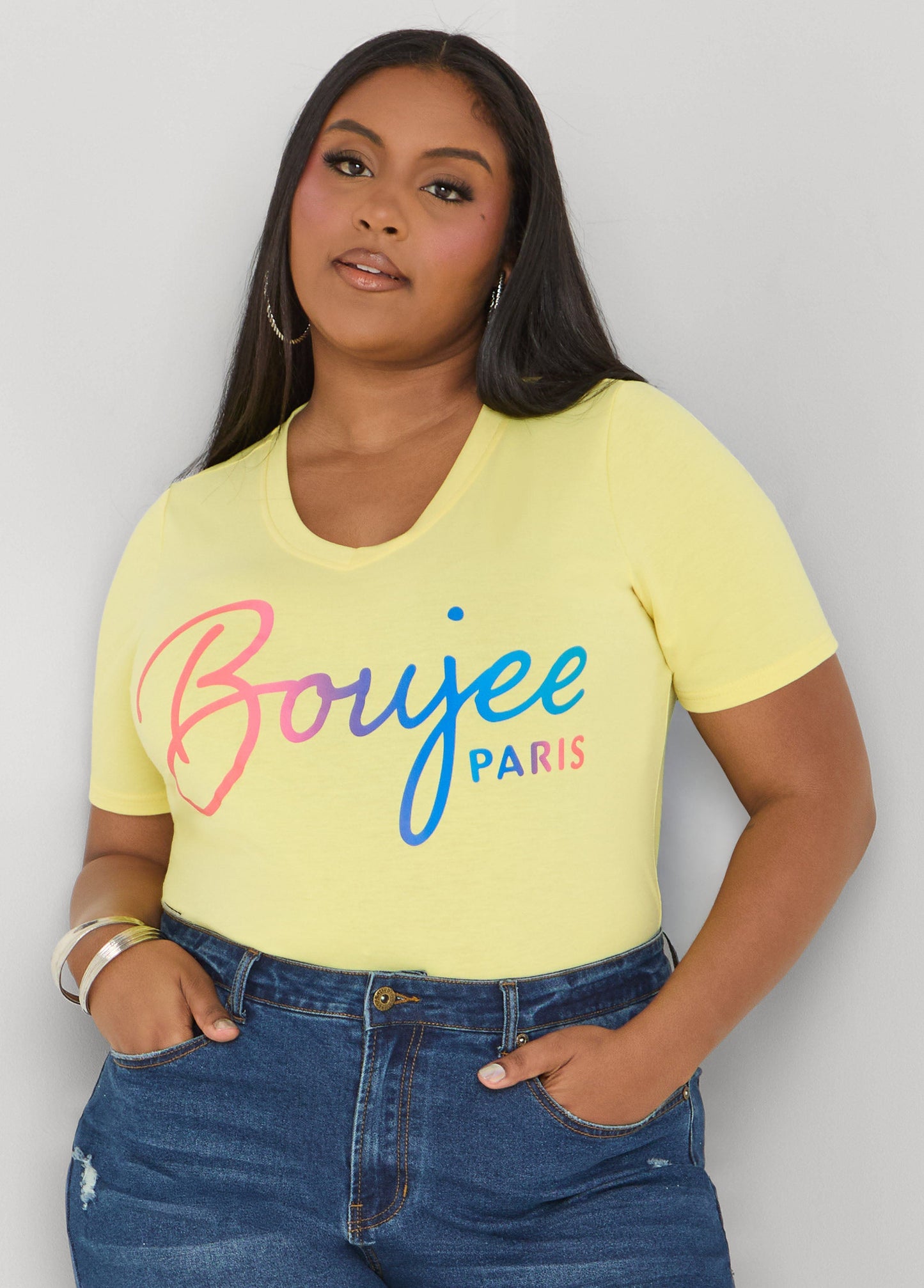 Ashley Stewart Boujee Paris Graphic Tee Canary Yellow