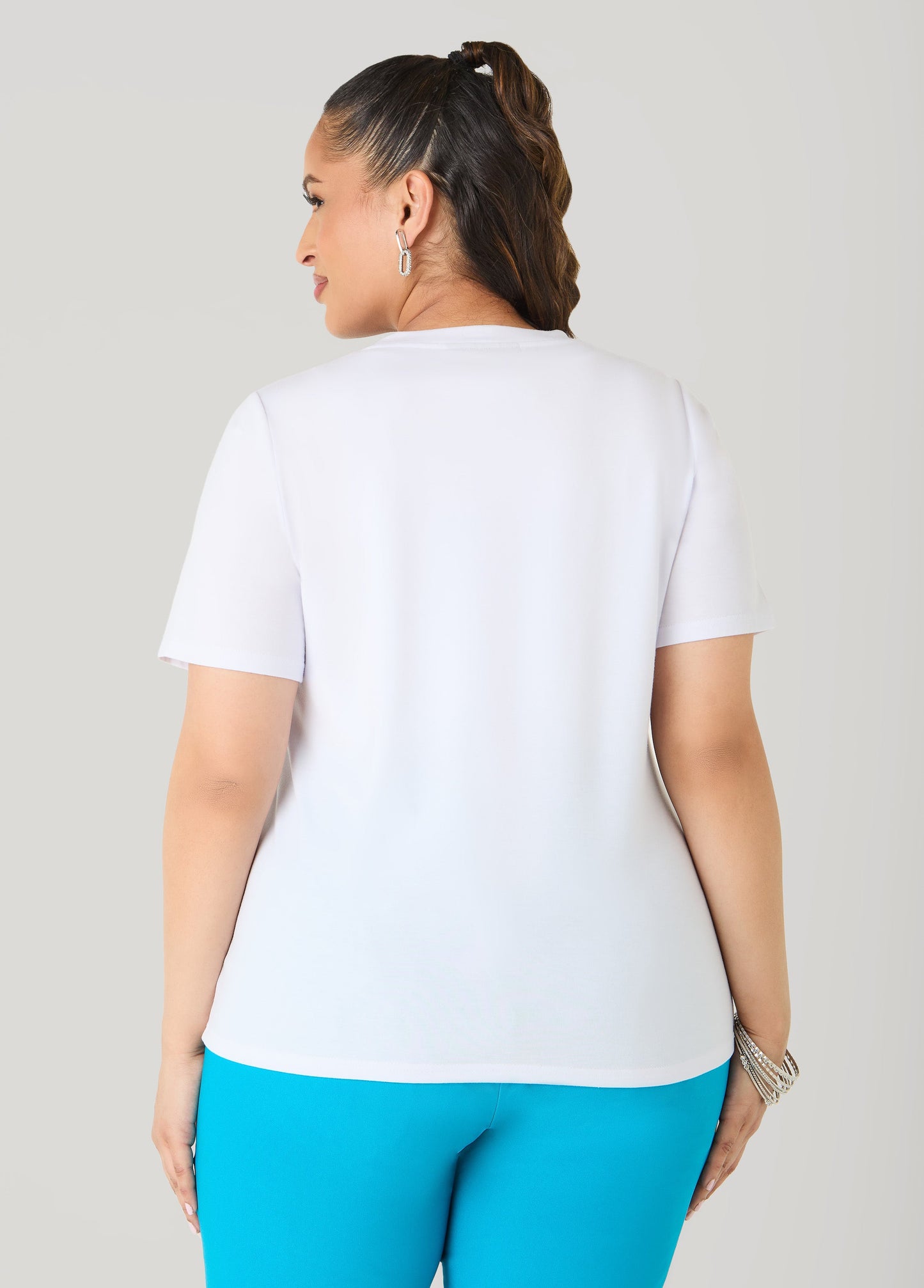Ashley Stewart Glittered Floral Print Graphic Tee White