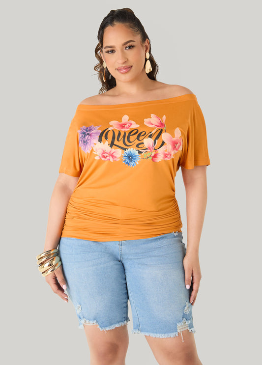 Ashley Stewart Queen Off The Shoulder Tee Desert Sun
