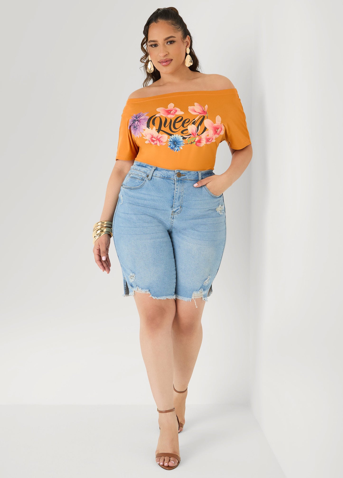 Ashley Stewart Queen Off The Shoulder Tee Desert Sun