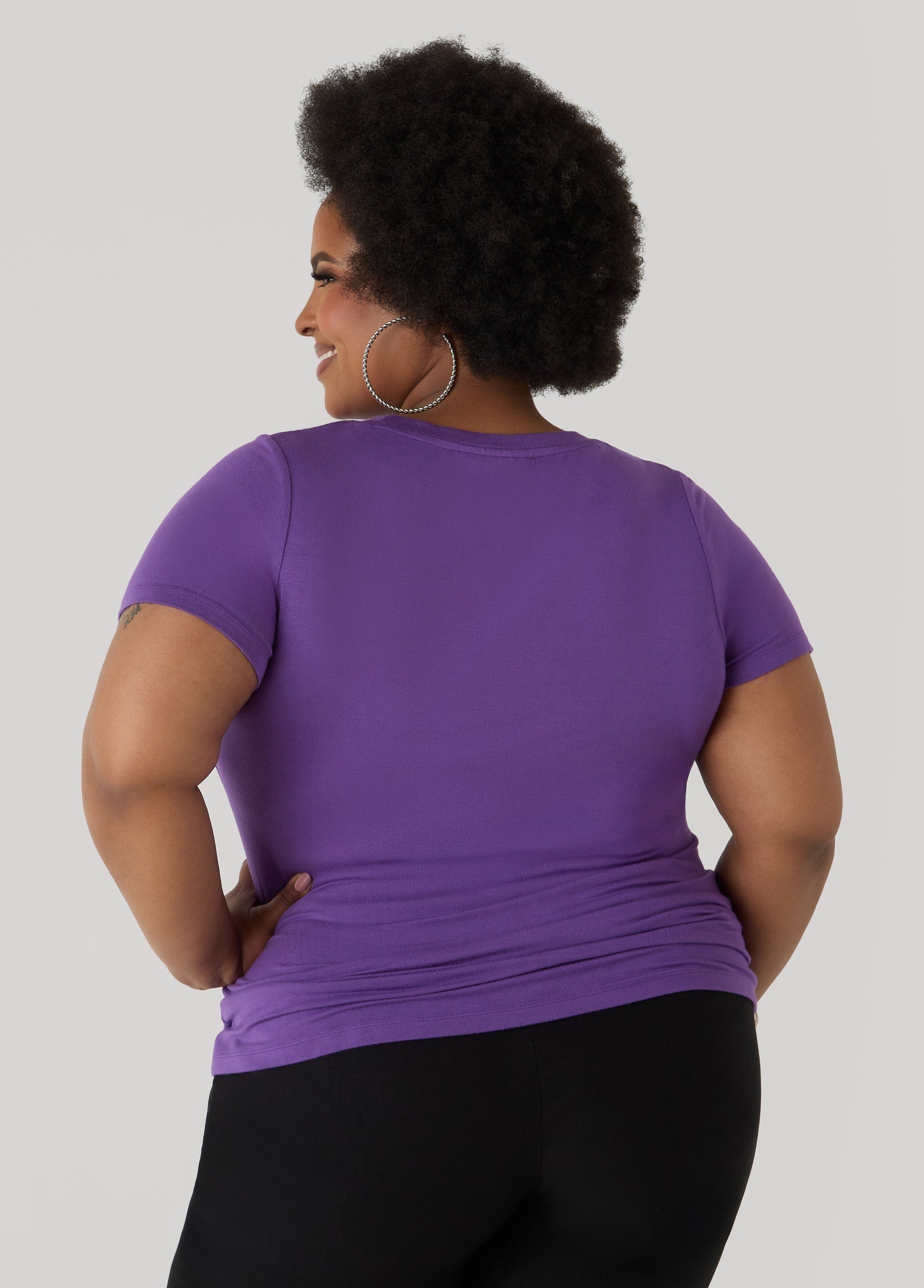 Ashley Stewart Powerful Glittered Graphic Tee Pansy