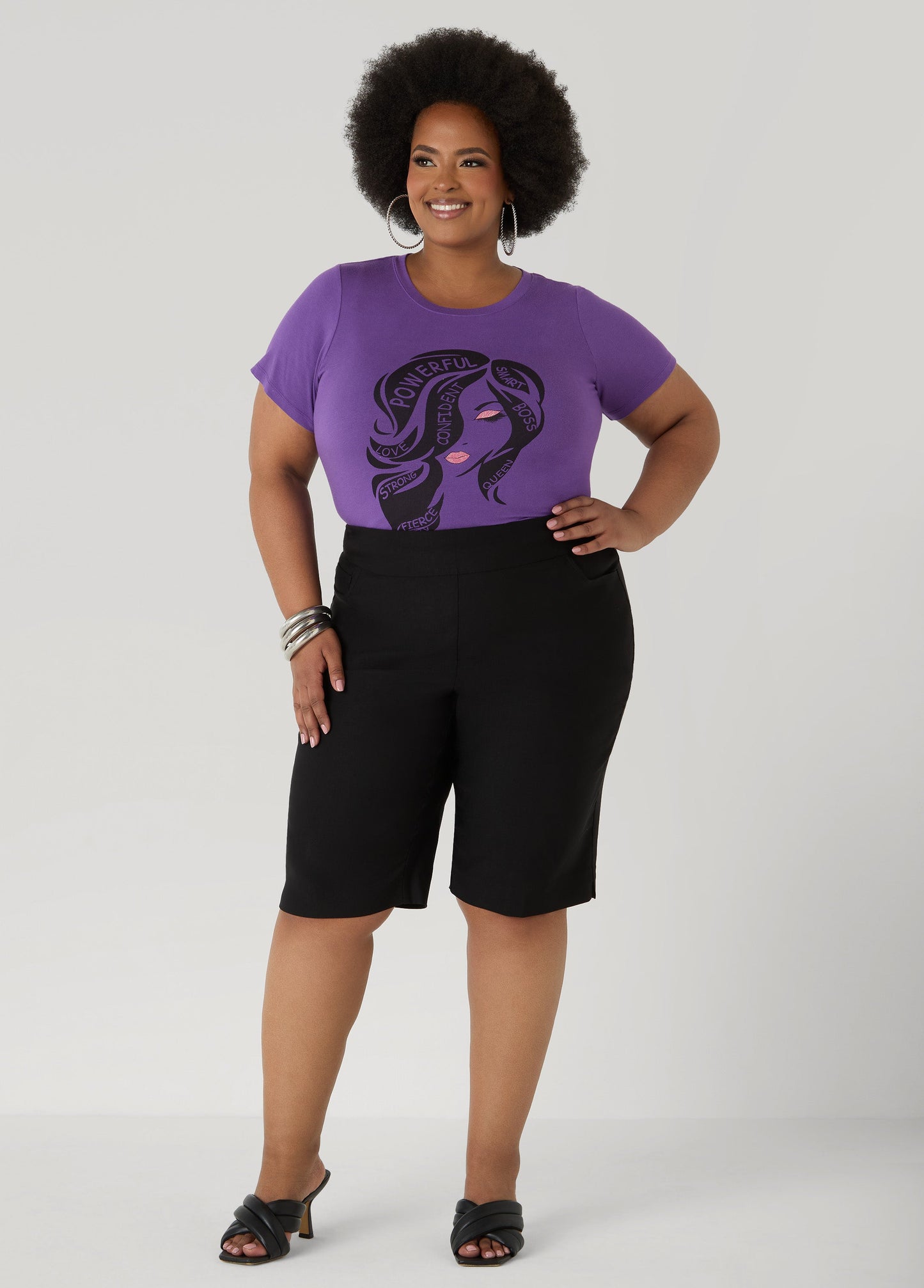 Ashley Stewart Powerful Glittered Graphic Tee Pansy