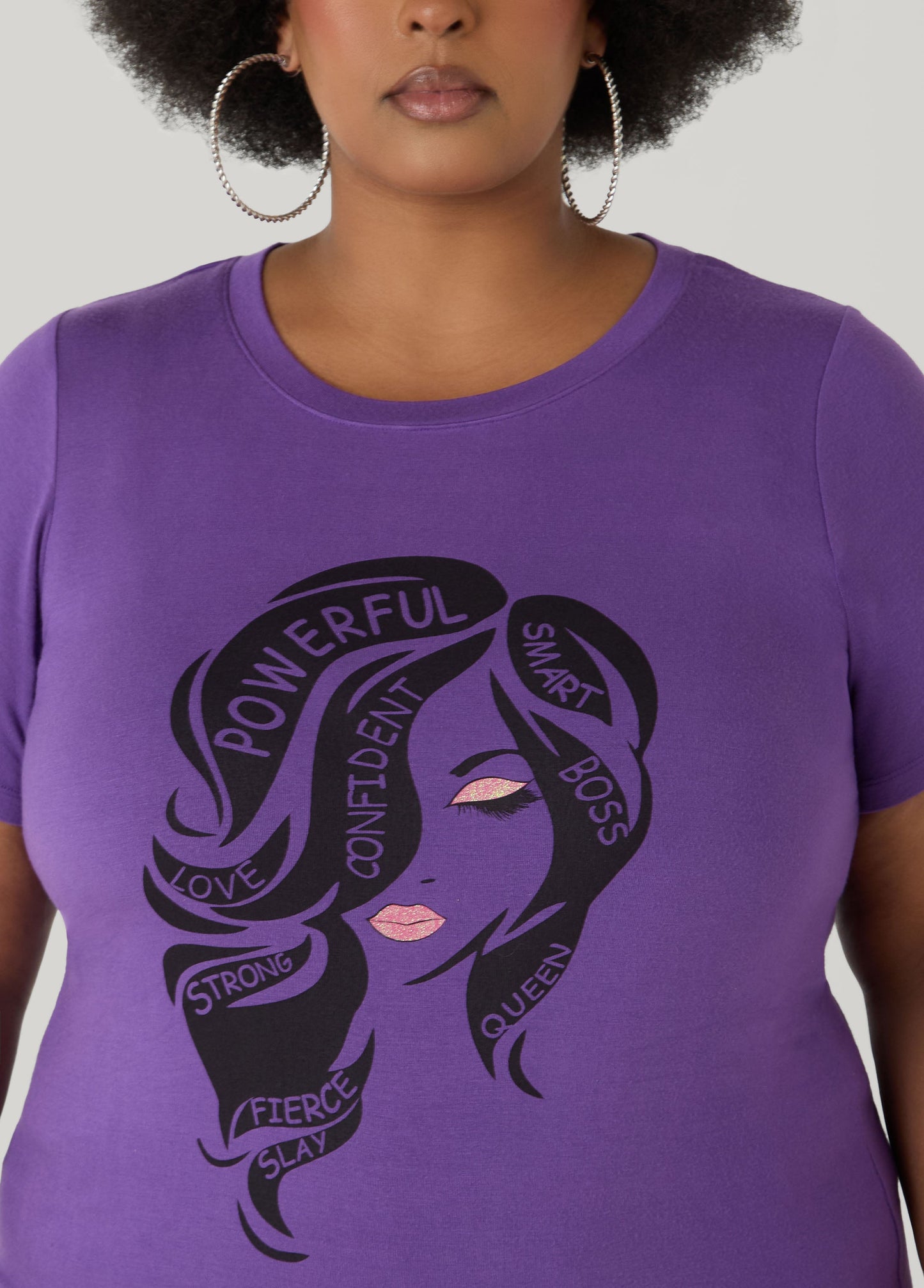 Ashley Stewart Powerful Glittered Graphic Tee Pansy