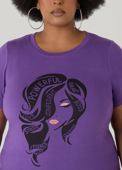 Ashley Stewart Powerful Glittered Graphic Tee Pansy