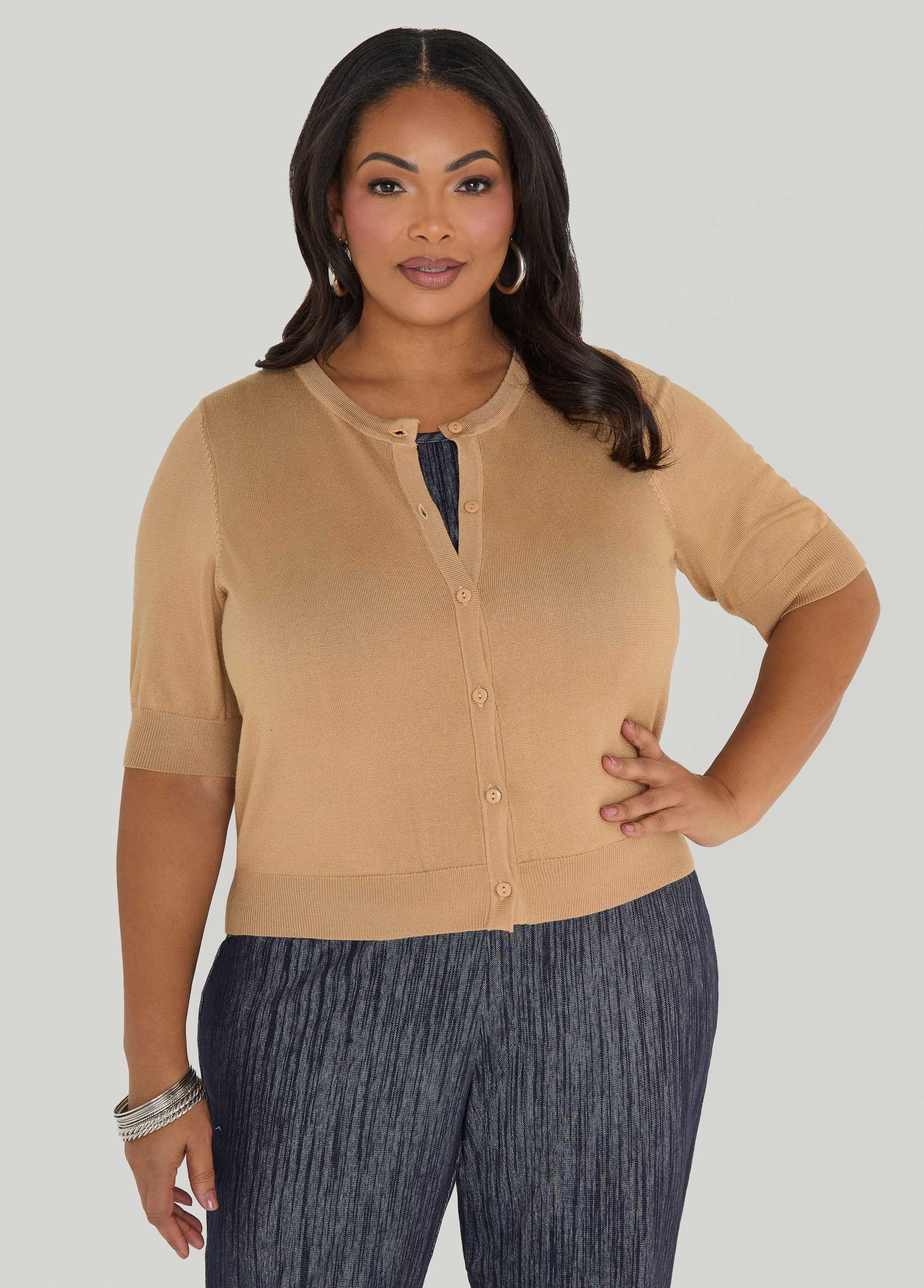Ashley Stewart Cropped Knit Cardigan White