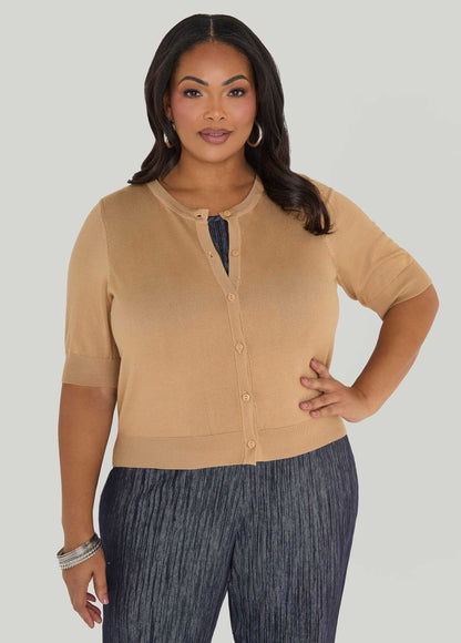 Ashley Stewart Cropped Knit Cardigan White