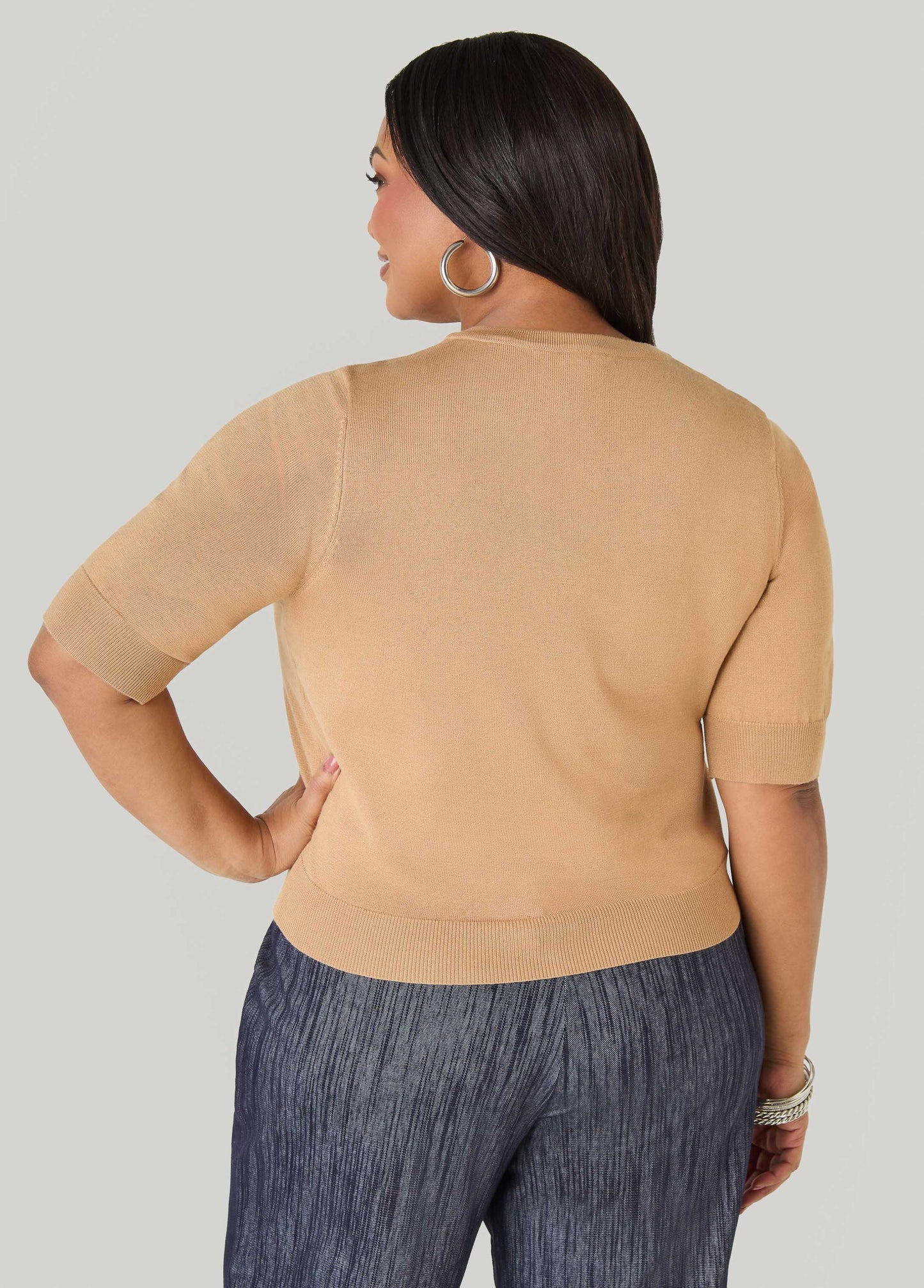 Ashley Stewart Cropped Knit Cardigan White