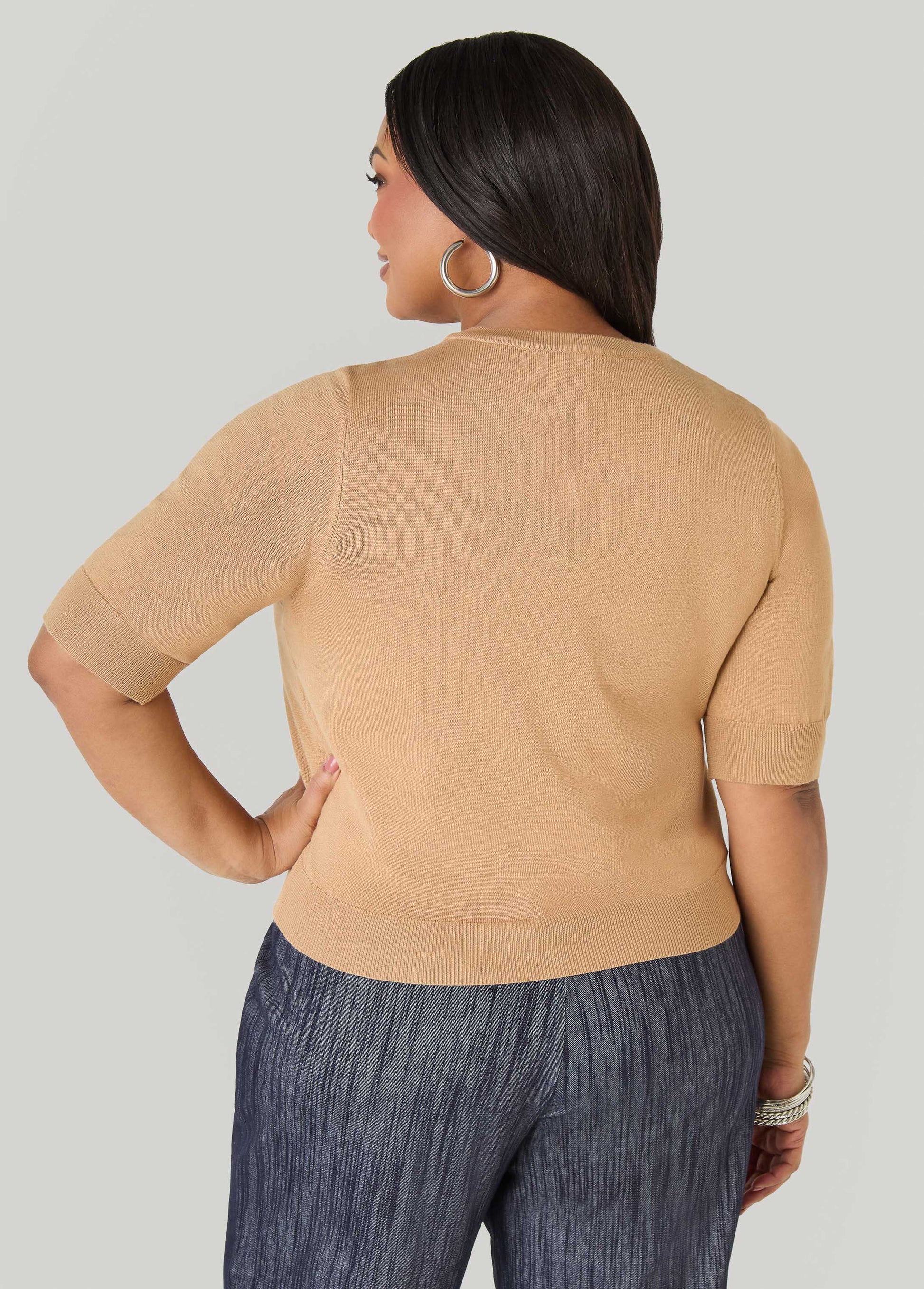 Ashley Stewart Cropped Knit Cardigan White